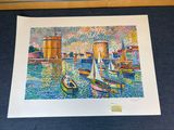 a picture of a painting of boats in the water