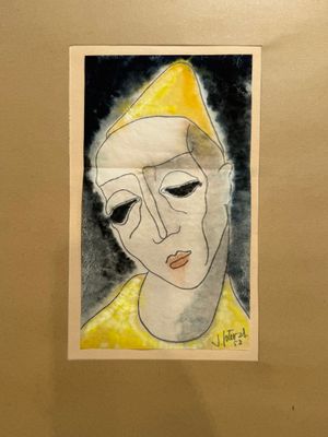 an image of a painting of a man with a yellow hat