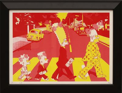 an image of a painting of people walking across a crosswalk