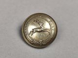 a close up of a gold button with a horse on it
