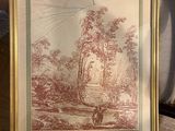 une photo d'un tableau représentant un paysage, dans un cadre doré