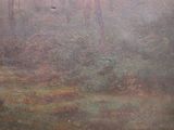 a painting of a horse in a field with trees in the background