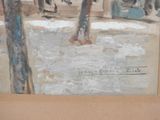 a picture of a painting of a man walking down the street