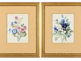 deux tableaux encadrés représentant des fleurs sur fond blanc