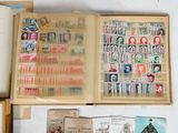 a book with stamps on it sitting on a table
