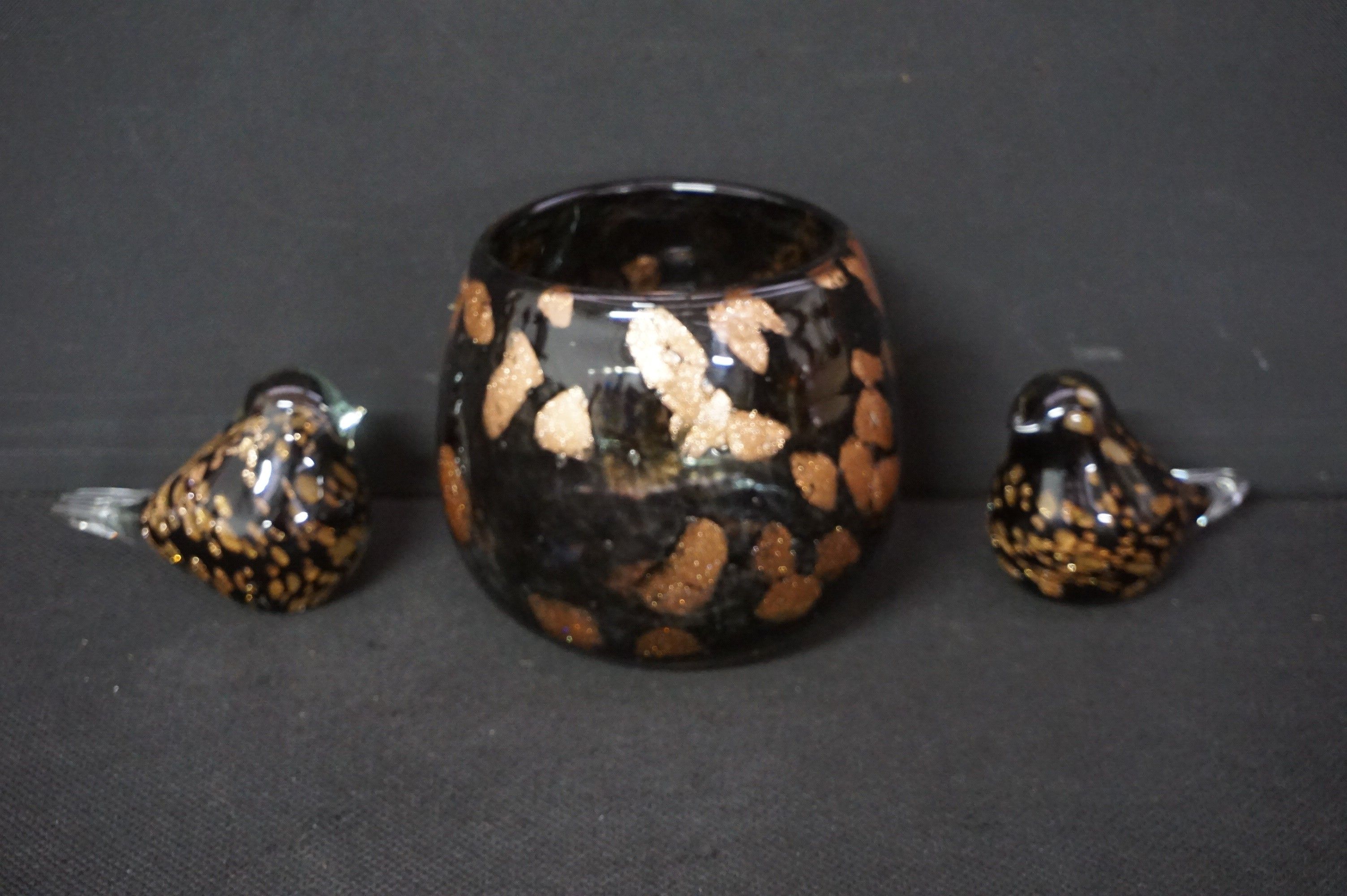 Bougeoir en verre « RASTELI » (H : 13 cm) + 2 oiseaux en ver…