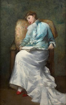 an image of a painting of a woman sitting in a chair