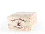 a wooden box with a wine label on it