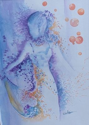 une peinture représentant une femme tenant une fleur à la main