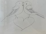 drawing of two birds with a heart in the middle of them