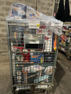 a cart that has a lot of items in it