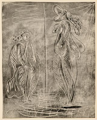 une image représentant un dessin d'un homme et d'une femme dans un bateau