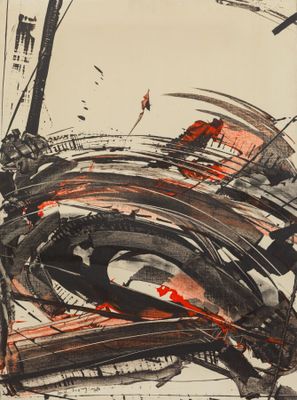 une image représentant une peinture noire et rouge sur fond blanc