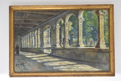 "Le Cloître", pastel signé et daté (19)30 en bas à gauche. - Photo 1