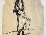 une image représentant un dessin d'un homme tenant la main d'un enfant