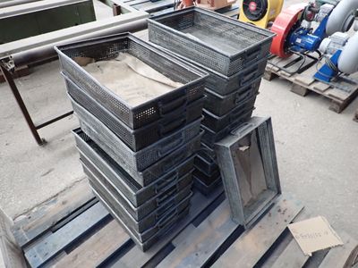 a stack of crates sitting on a pallet in a warehouse