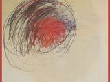 une image représentant un dessin d'une balle rouge sur une feuille blanche