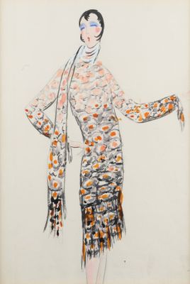 an image of a drawing of a woman in a dress and scarf