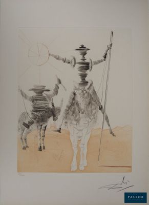 drawing of a man riding a horse with a dog on a leash