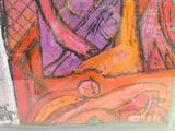 une peinture accrochée au mur d'un immeuble, représentant une femme