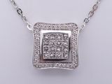 a white gold and diamond necklace with a square shaped pendant