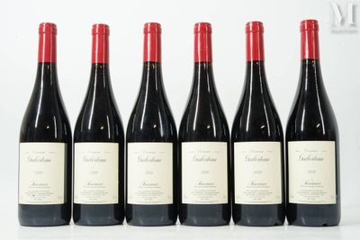 six bouteilles de vin rouge alignées
