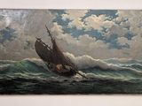 un tableau représentant un bateau au milieu de l'océan