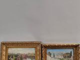 deux tableaux encadrés représentant un paysage et une route