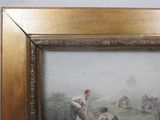 a picture of a painting of a woman and two children in a field
