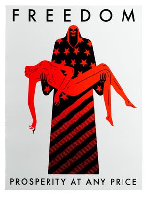 une affiche noire et rouge représentant un homme tenant une femme dans ses bras