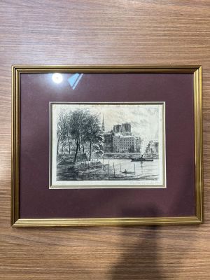 Ile de la cité gravure HUMBERT dim a vue 18x24cm