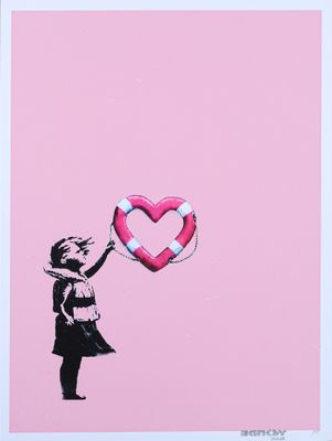 banksy girl with a life preserver heart print