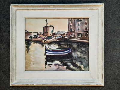 une image d'un tableau représentant un bateau dans l'eau