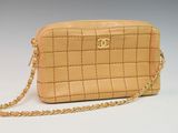chanel beige quilted leather cross body bag with chain strap
