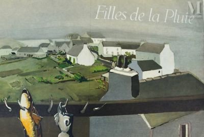 un tableau représentant deux oiseaux perchés sur un rebord