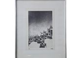 a black and white photo of a picture of a building