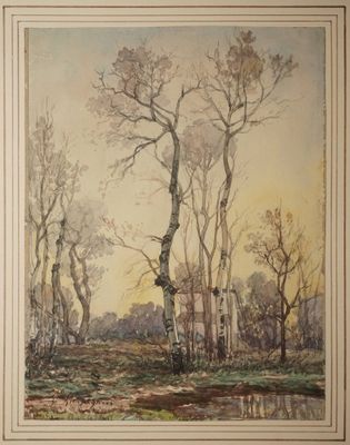HARPIGNIES Henri Joseph, 1819-1916, Arbres et maison au soir… - Photo 1