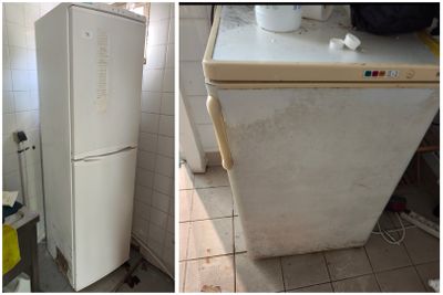 deux photos d'un réfrigérateur blanc dans une cuisine