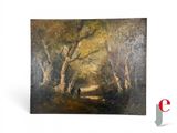 an image of a painting of a man walking through a forest