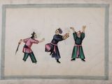 an image of a painting of three men playing a game of baseball
