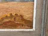 an image of a painting of a desert scene with a castle in the distance
