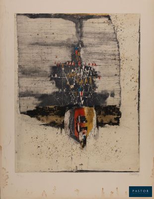 une image d'un tableau représentant un vase de fleurs sur une table