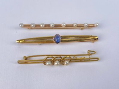 REUNION DE 3 BROCHES BARETTES en or 750 millièmes, ornées de petites p - Photo 1
