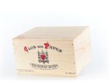 an empty wooden box with a logo on it