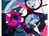 une image représentant une peinture abstraite aux couleurs vives d'une personne à vélo