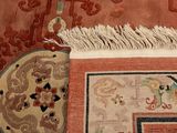 a rug with a picture of a woman and a cat on it
