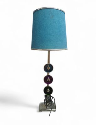 DEWAEL - Lampe en bronze argenté aux 3 disques vert, violet …