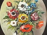 a painting of a bunch of flowers on a plate