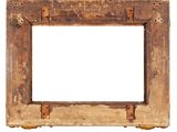 an old wooden picture frame on a white background with space for a picture