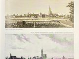 an old picture of a view of a city and a picture of a river
